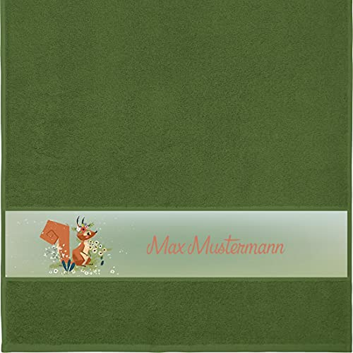 Manutextur Handtuch mit Namen - personalisiert - Motiv Eichhörnchen - viele Farben & Motive - Dusch-Handtuch - dunkelgrün - Größe 50x100 cm - persönliches Geschenk mit Wunsch-Motiv und Wunsch-Name