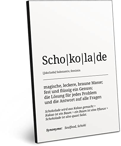 ARTFAVES® Worterklärung Schokolade | Definition Bild schwarz-Weiss als Geschenk | Holzschild mit Spruch zum Thema Essen und Trinken/witzig