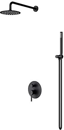 Mai & Mai Wassersparende Regendusche Wellness-Duschsystem schwarz matt mit rundem Duschkopf (Ø 19cm) Dusch-Set mit Handbrause & Einhebelmischer in zeitloser Optik