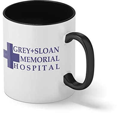Greys Anatomy Grey ann Sloan Memorial Hospital Weiße Kaffeetasse Mug mit schwarzen Felgen & Griff