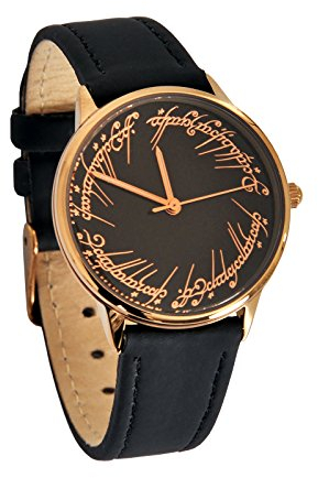 Elbenwald Lord of The Rings Owatch da Polso con un'iscrizione elbica dell'unico Anello con Vera Braccialetto in Pelle per Donne Oro Nero