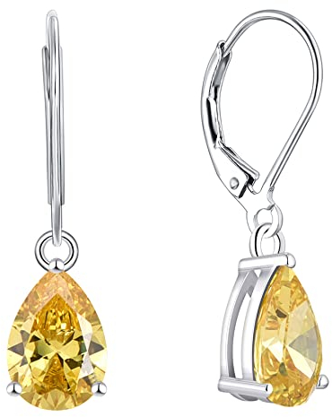 YL Damen Ohrhänger 925 Sterling Silber November Geburtsstein Citrine Zirkonia Ohrringe