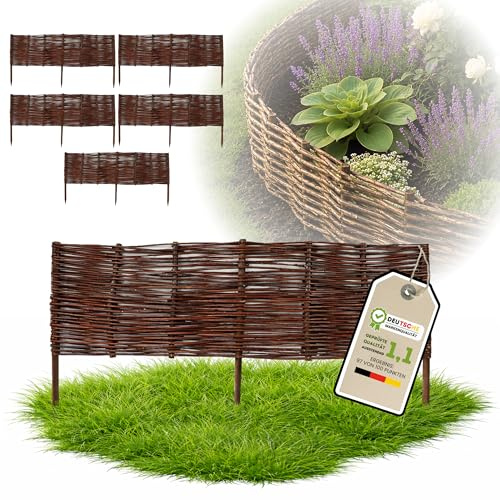 Floranica 5 Stück Beetbegrenzung Weide 20 cm x 100 cm – Rasenkante Weidengeflecht Beeteinfassung, Beetumrandung