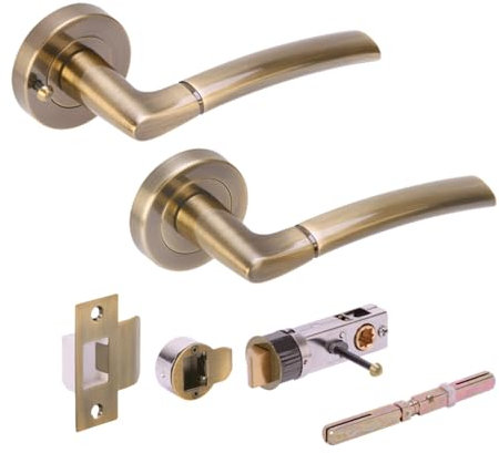 HANDLEZONE® Neemo Privacy Lever On Round Rose Door Handles, with Bullet Privacy Latch, for Bathroom, Toilet, WC Doors, 1 Set - Antique Bronze