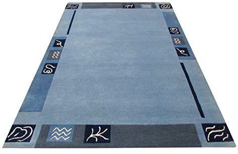 Aqua Blau Petrol Wolle Teppich 170X240 cm Handarbeit Handgetuftet T842