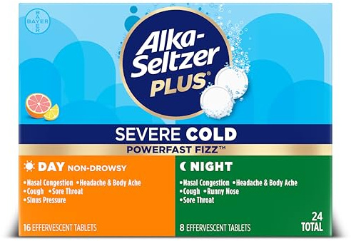 Alka-Seltzer Plus Severe Cold Medicine Day and Night, PowerFast Fizz Day + Night Effervescent Tablets 24 Count
