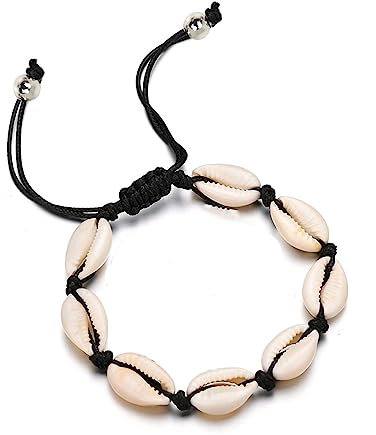Only faith Bracelet de cheville réglable tissé en coquillages naturels de mer pour la plage et l'été Bracelet en tissu avec escargots de cheville pour femme Fait à la main, Standard, Coquillages