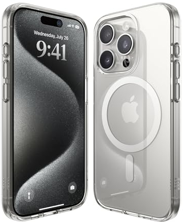 elago Magnetic Hybrid Clear Case Compatible with iPhone 15 Pro Case, Compatible with MagSafe, PC + TPU Hybrid Technology, US Military Grade Drop Protection, Reduced Yellowing (White)