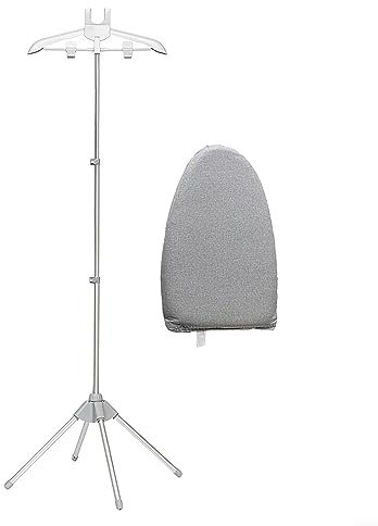DAZZLEEX Soporte de mano para vaporizador de ropa, soporte telescópico plegable para ropa al vapor, vertical para la familia, gris con guantes de planchado