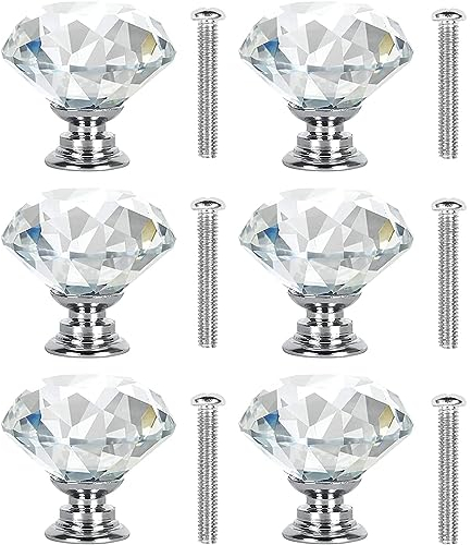 Bztzhm Tiradores De Cristal Para Cajones Pomos Y Tiradores De Cristal Pomo De Cristal Diamante Pomos De Cristal Para CajóN Adecuado Para Armarios, EstanteríAs, Mesitas De Noche, Armarios(30 X 28 Mm)