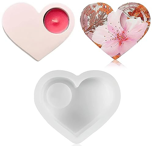 AINIUNIU Herz Teelichthalter Silikonform Kerzenhalter Resin Gießform, Kerzenformen Zum Gießen, 3D Kerzenhalter Silikonform Teelichthalter, Epoxidharz Form, DIY Handwerk Kerzenhalter