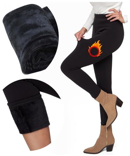 FUTURO FASHION Ladies Fur Lined Thick Leggings Thermal Fleece Lined Leggings Women Cozy Casual Warm Stretchy Mid Waist and High Waist Polar Trousers Pants I Sizes S-3XL