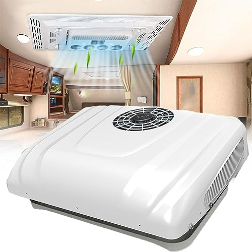 PRUJOY DC 12 V, 24 V All-in-One-Einheit, batteriebetriebenes Monoblock-Klimasystem für Elektroautos auf dem Dach, für Auto, Wohnmobil, LKW (12v)