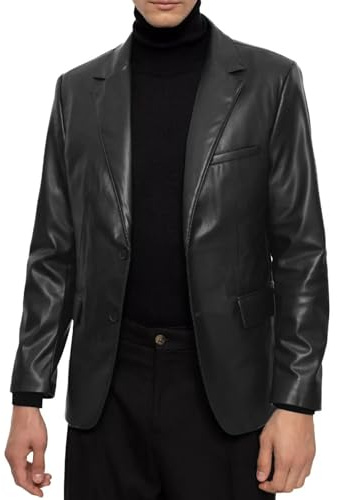 Leather Blazer for Men Real Lambskin Classic 2 Buttons Mens Casual Leather Sport Coat Jacket (Medium, Black)