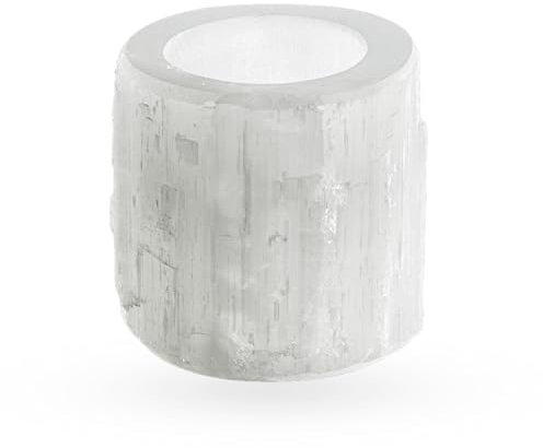 NKlaus Selenit Teelichthalter 6×6 cm – Handgefertigter Heilstein-Kerzenhalter für Meditation, Reiki & Deko, sorgt für beruhigende Lichtstimmung & Energieharmonie