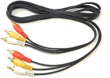 2m Triple 3 x RCA Male to 3 x RCA Male 24K Gold Plated Composite AV Audio Video Cable Compatible with Set-Top Box, Speaker, Amplifier, DVD Player (2m)