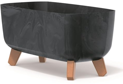 Blumentopf Blumenkübel mit Füßen Pflanzkübel mit Pflanzeinsatz Beine Pflanzschale Beton Optik Gracia Case Übertopf (Anthrazit Beton, 39cm)