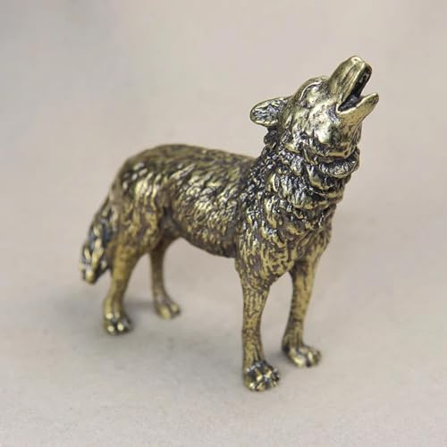 MANGOUSONG Messing-Skulptur, 7,2 x 5,6 x 2,2 cm, heulender Wolf, Skulptur, Statue, Messing-Tierfigur, Basteln, Dekoration für Heimdekoration, Wohnzimmer, Dekoration, Büro, Schreibtisch, Ornament,