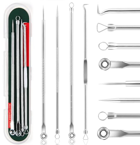 FEITA Blackhead Remover Pimple Popper Tool Kit, Comedone Pimple Extractor Acne Tools for Face Nose, Stainless Acne Needle Zit Popping Removal Facials Tool, Silver 4Pcs