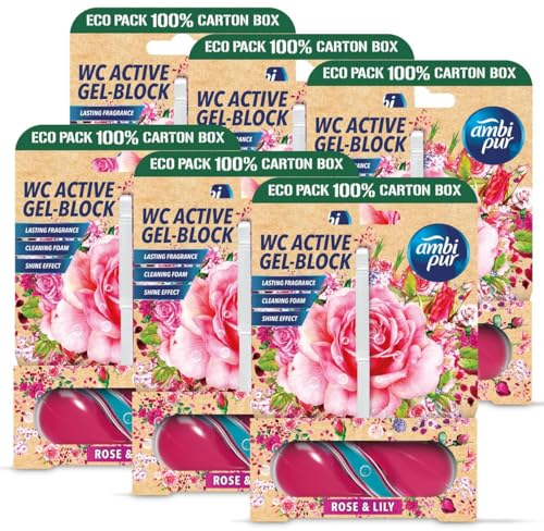 Ambi Pur WC Active Gel-Block 45g Rose & Lily - WC Duft (6er Pack)