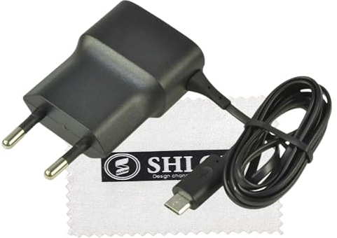 Chargeur pour d'origine Nokia AC-18E pour Nokia 105,106,110, 207, 208, 210, 215, 216, 220, 225, 230, Asha 301, 503 Câble de Charge Micro USB - Chargeur Secteur Noir avec Chiffon de Nettoyage Shlok