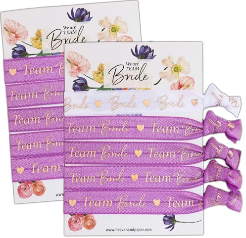heaven+paper JGA Armbänder Lila + Rosegold Team Bride Deko (Set 10x JGA Armband) Edle JGA Deko Frauen (extra weich) Jungesellinnenabschied Frau Deko - gestaltet in München - Für 9 + Bride to be