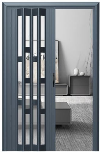 Gray Foldable Doors for Bedroom/Kitchen, Aluminum Room Divider Sliding Accordion Door, Bathroom Kitchen Closet, Hallways Temporary Multifold BarnDoor for Living Room ( Color : WxH , Size : 56x80in(142