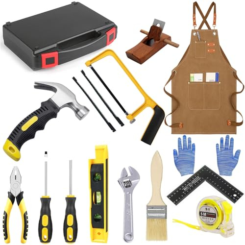 QeeHeng Kids Tool Set,Kids Real Tool Kit with Real Hand Tools, Children Construction Beginner Learning Tools Hammer Box for Home DIY Building and Woodworking, Great Gift for Boys & Girls