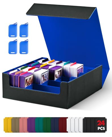 UAONO Kartenaufbewahrungsbox für Trading Cards, 2400+ MTG Commander Deck Box mit 24pcs bunten Teilern, Kartenetui passend für Magic TCG PTCG Spielkarten(schwarz&blau)