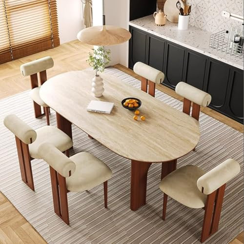 WEIDPHL Ovaler Küchentisch, Moderne Esstische, Steinplattentisch, Massivholz-Triumphbogen-Basisdesign Für Esszimmerküche,Table,Large