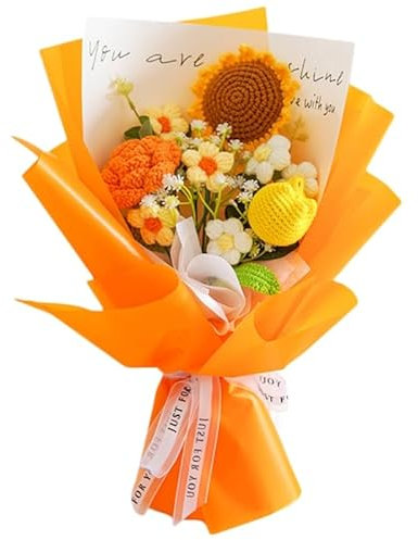 JANEUNIQUE Bouquet Fiori Artificiali Finti Fiore Finito Lavoro a Maglia Uncinetto Rosa Girasole Margherita Fiore Artificiale per Vaso Decorazione Regalo Donna