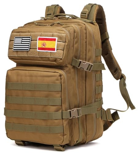 GUJOIN Angelrucksack, 50 Liter, wasserdicht, aus strapazierfähigem Nylon, taktischer Militär-Rucksack, Outdoor-Rucksack, Wanderrucksack, Freizeit-Rucksack, kaki, 50L