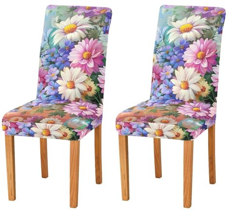 ODAWA Stuhlhussen mit Blumenmuster, bunt, Esszimmer-Sitzbezüge, 4er-Set, Stuhlhussen-Set für Esszimmer