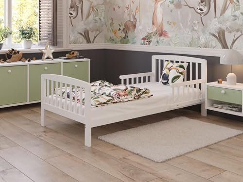 Love For Sleep Babybett Beistellbett 160x80cm Kinderbettgestell, gemütliches Kinderbett, bodennahes Bett im Stil für Mädchen oder Jungen Weiß EVE Kinderbett Babybett, Baby Bed