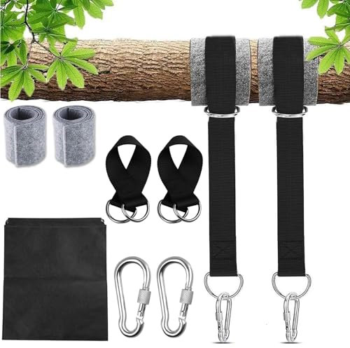 wonkeken 4 Stück Schaukel Befestigung 2 Stück 150cm x 2.5cm Hängematte Befestigung 2 Stück 28cm x 3.8cm Eisenhaken Schaukelzubehör Hängemattenseil mit Aufbewahrungsbeutel Äußere Filzpolster