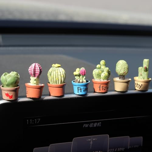 NMOHYDEU Mini plantas para decoración de salpicadero de coche, adorno de cactus, 7 piezas, decoración de plantas de automóvil para el escritorio del hogar, figuras de cactus en miniatura para