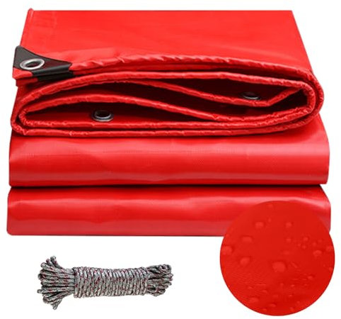 Extra Dick Polyethylen Folie 1.5 x 3.2 m Wasserdicht, Ösen, Verstärkte Ecken, Rechteckig Hochwertige PVC Teichfolie für Gartenmöbel, Pool, Auto, Trampolin, Rot