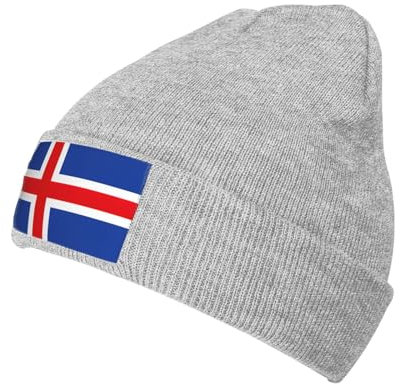UVBDF Beanie-Mütze mit Island-Flagge für Herren und Damen, Strickmütze, warme und modische Kopfbedeckung für alle Jahreszeiten, grau, Einheitsgröße