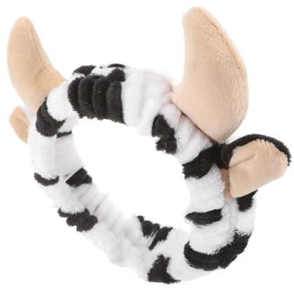 CATIEBYE Stirnband Mit Kuhohren Und Hörnern Cartoon-stil Stirnband Für Damen Make-up- Zum Gesichtwaschen Hautpflege- Aus Plüsch Vielseitig Einsetzbar Für Spa Und Alltag