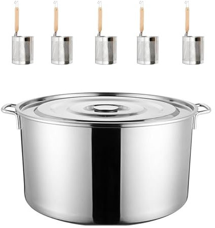 YXFAZPP Stainless Steel Pasta Cooker Set/Commercial Stainless Steel Pasta Pot Cooker Insert Set with Divider and Colander Strainer, Multipots Tool for Pasta Noodles Veggies (5Holes)