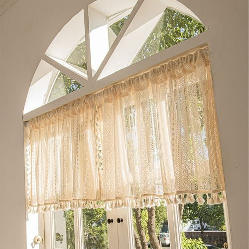 RoxNvm Scheibengardinen Landhausstil, Boho Gestreifte Küchengardinen Landhausstil, Quaste Bistrogardine, Fenstergardi NEN Scheibengardinen Küche mit Wunderschön Dekoriert (148 X 46CM)