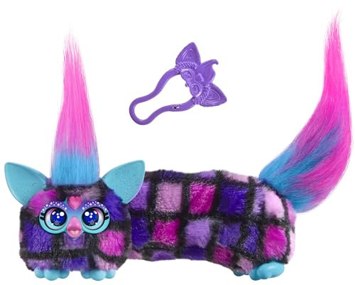 Furby DJ Furblets Dis-Co-Dazz bunt-Kariertes elektronisches Plüschspielzeug Macht Musik, Geräusche und spricht Furbisch, Stofftier für Kinder ab 6 Jahren mit Schlüsselanhänger