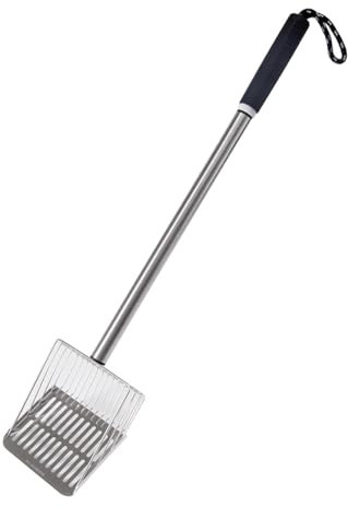 KESOTO Katzenstreu-Siebschaufel, Katzenstreu-Schaufel, Werkzeug-Sieb, gemischtes Netz, Katzenstreu-Sieb mit langem Griff für Kaninchen und Welpen, Schwarz