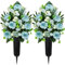 Velibobo Flores artificiales para tumbas, juego de 2 ramos de flores conmemorativas de cementerio, crisantemo funerario con jarrones para decoración de tumbas al aire libre (azul)