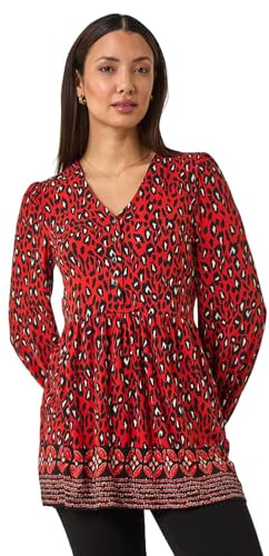 Roman Originals Smock Tunic Top for Women UK - Ladies Everyday Autumn Winter V-Neckline Comfy Soft Evening Vacation Work Party Night Out - Red - Size 12