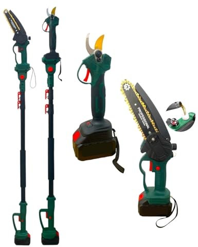 GrecoShop Kit Potatura 3 in 1 composto da Motosega a Batteria 6 + Forbice/Forbici/Cesoia a Batteria + Asta Telescopica 128-248cm Batterie 48V adatto per Potatura Alberi Girdini Rami Vigneti Arbusti