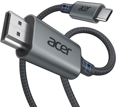 acer Câble USB C vers HDMI 4K@60Hz, Cable Thunderbolt 4 3 Type C HDMI 2.0 Compatible avec iPhone 16 Plus Pro Max 15 MacBook Pro Air Surface Pro 10 iPad Pro Air Galaxy S24 Ultra 1M