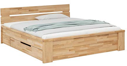 WOODLIVE DESIGN BY NATURE Massivholzbett Cassetta, 200 x 200 cm Stauraumbett aus Kernbuche, massives Holzbett mit Schubladen,inkl 2X Lattenrost verstellbar, Natur