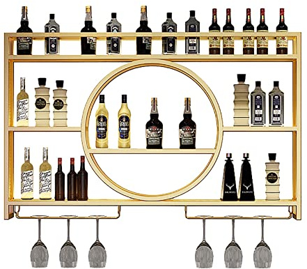 THGYJP Wall-Mounted Wine Racks, Bar Wine Rack, Wall Mounted Champagne Stemware Glass Storage Rack, Multifunctional Iron Bottle Holder, Wine Glass Rack, Bar Shelves for Liquor Bottles