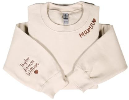 WEIYOUDP Personalisiertes Mama-Sweatshirt mit Kindernamen, Rundhalsausschnitt, Geschenk für Mutter, Oma